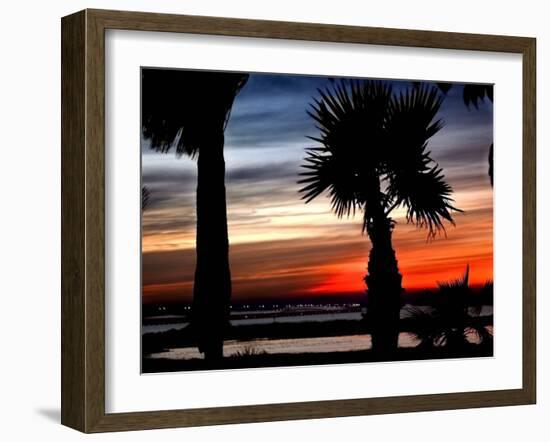The Sun Sets Over the Laguna Madre Bay and the Queen Isabella Causeway-null-Framed Premium Photographic Print