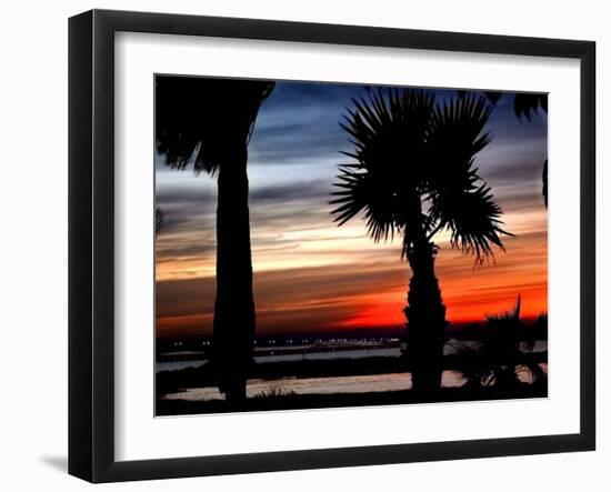 The Sun Sets Over the Laguna Madre Bay and the Queen Isabella Causeway-null-Framed Premium Photographic Print