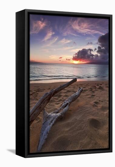 The Sun Setting over the Ocean on North Kaanapali Beach in Maui, Hawaii-Clint Losee-Framed Stretched Canvas