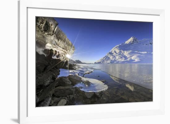 The Sun Shining Through Icicles on the Shores of Lake Bianco, Canton of Graubunden. Engadine-ClickAlps-Framed Photographic Print