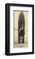 The Surf-Rider Hawaii, Girl with Surfboard, Photo Postcard c.1920-Ray Jerome Baker-Framed Art Print