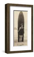 The Surf-Rider Hawaii, Girl with Surfboard, Photo Postcard c.1920-Ray Jerome Baker-Framed Art Print