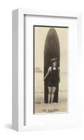 The Surf-Rider Hawaii, Girl with Surfboard, Photo Postcard c.1920-Ray Jerome Baker-Framed Art Print