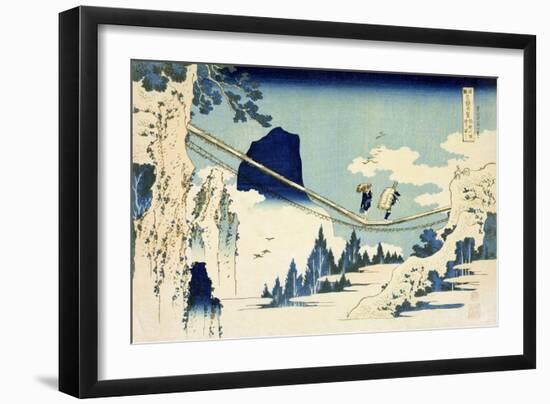 The Suspension Bridge Between Hida and Etchu-Katsushika Hokusai-Framed Giclee Print