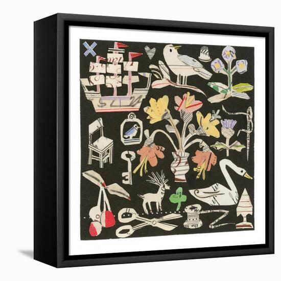 The Swan And The Thistle, 2021 (collage on printed square)-Sarah Battle-Framed Stretched Canvas