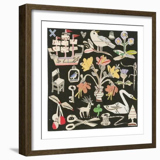 The Swan And The Thistle, 2021 (collage on printed square)-Sarah Battle-Framed Giclee Print