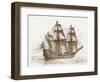 The Swedish Flagship Mars, before the Battle of Gotland-Oland (Etching)-Russian-Framed Premium Giclee Print
