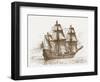 The Swedish Flagship Mars, before the Battle of Gotland-Oland (Etching)-Russian-Framed Premium Giclee Print