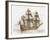 The Swedish Flagship Mars, before the Battle of Gotland-Oland (Etching)-Russian-Framed Giclee Print