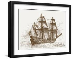 The Swedish Flagship Mars, before the Battle of Gotland-Oland (Etching)-Russian-Framed Giclee Print