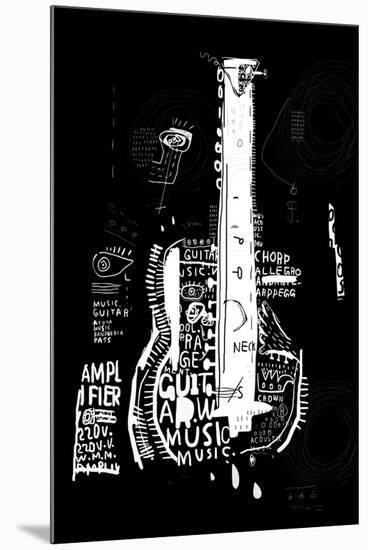 The Symbolic Image of an Acoustic Guitar on a Black Background-Dmitriip-Mounted Art Print