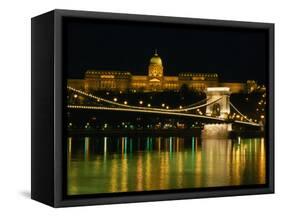 The Szechenyi Chain Bridge and the Royal Palace at Night, Budapest, Hungary-Jonathan Smith-Framed Stretched Canvas