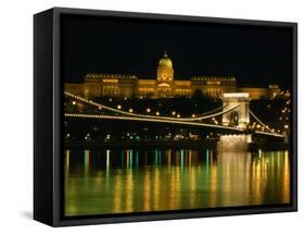 The Szechenyi Chain Bridge and the Royal Palace at Night, Budapest, Hungary-Jonathan Smith-Framed Stretched Canvas