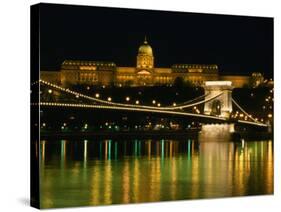 The Szechenyi Chain Bridge and the Royal Palace at Night, Budapest, Hungary-Jonathan Smith-Stretched Canvas