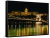 The Szechenyi Chain Bridge and the Royal Palace at Night, Budapest, Hungary-Jonathan Smith-Framed Stretched Canvas