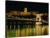 The Szechenyi Chain Bridge and the Royal Palace at Night, Budapest, Hungary-Jonathan Smith-Stretched Canvas
