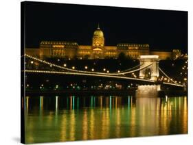 The Szechenyi Chain Bridge and the Royal Palace at Night, Budapest, Hungary-Jonathan Smith-Stretched Canvas