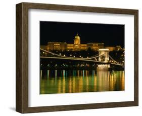 The Szechenyi Chain Bridge and the Royal Palace at Night, Budapest, Hungary-Jonathan Smith-Framed Photographic Print