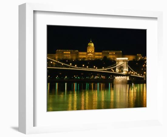 The Szechenyi Chain Bridge and the Royal Palace at Night, Budapest, Hungary-Jonathan Smith-Framed Photographic Print