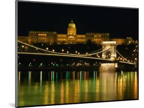 The Szechenyi Chain Bridge and the Royal Palace at Night, Budapest, Hungary-Jonathan Smith-Mounted Photographic Print