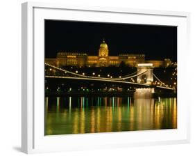 The Szechenyi Chain Bridge and the Royal Palace at Night, Budapest, Hungary-Jonathan Smith-Framed Photographic Print