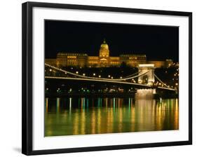 The Szechenyi Chain Bridge and the Royal Palace at Night, Budapest, Hungary-Jonathan Smith-Framed Photographic Print