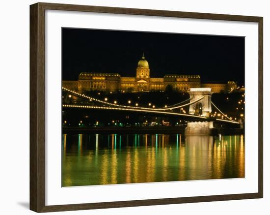 The Szechenyi Chain Bridge and the Royal Palace at Night, Budapest, Hungary-Jonathan Smith-Framed Photographic Print