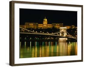 The Szechenyi Chain Bridge and the Royal Palace at Night, Budapest, Hungary-Jonathan Smith-Framed Photographic Print