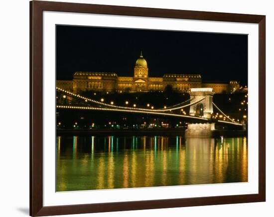 The Szechenyi Chain Bridge and the Royal Palace at Night, Budapest, Hungary-Jonathan Smith-Framed Photographic Print