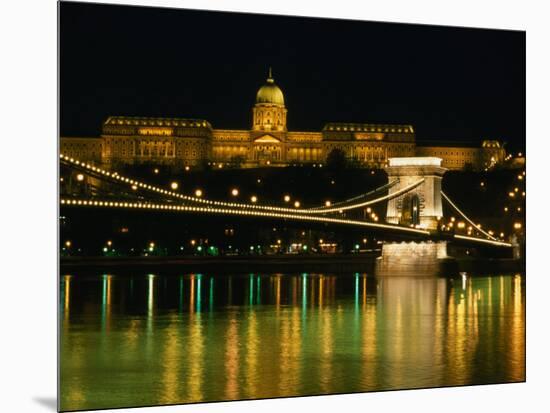 The Szechenyi Chain Bridge and the Royal Palace at Night, Budapest, Hungary-Jonathan Smith-Mounted Photographic Print