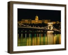 The Szechenyi Chain Bridge and the Royal Palace at Night, Budapest, Hungary-Jonathan Smith-Framed Premium Photographic Print