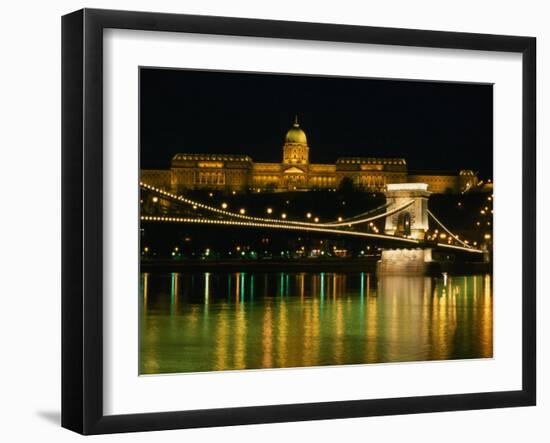 The Szechenyi Chain Bridge and the Royal Palace at Night, Budapest, Hungary-Jonathan Smith-Framed Premium Photographic Print