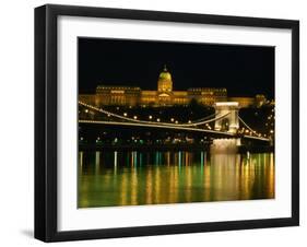 The Szechenyi Chain Bridge and the Royal Palace at Night, Budapest, Hungary-Jonathan Smith-Framed Premium Photographic Print