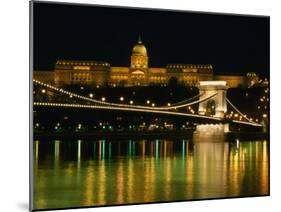 The Szechenyi Chain Bridge and the Royal Palace at Night, Budapest, Hungary-Jonathan Smith-Mounted Premium Photographic Print