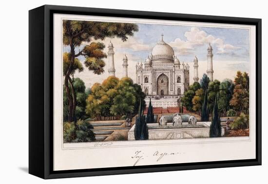 The Taj Mahal from the Garden, C.1840 (Pen and Grey Ink, W/C, Heightened with Touches of White,)-null-Framed Stretched Canvas