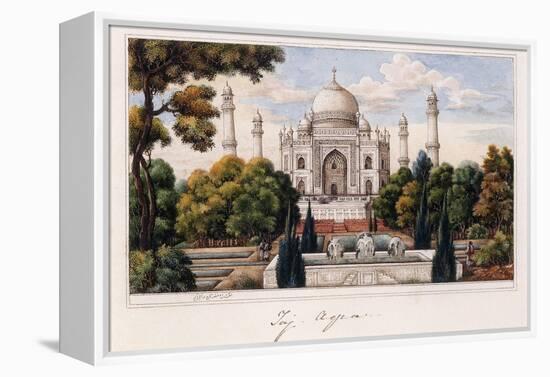 The Taj Mahal from the Garden, C.1840 (Pen and Grey Ink, W/C, Heightened with Touches of White,)-null-Framed Stretched Canvas
