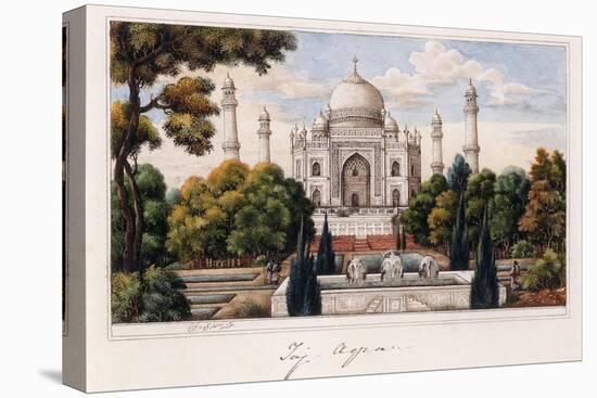 The Taj Mahal from the Garden, C.1840 (Pen and Grey Ink, W/C, Heightened with Touches of White,)-null-Stretched Canvas