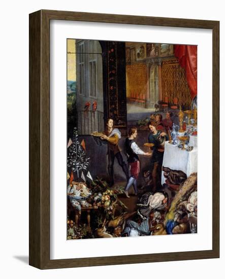 The Taste. Detail Representing the Servants Bringing the Dishes of Game, Poultry at a Banquet, 1618-Jan the Elder Brueghel-Framed Giclee Print