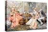 The Tea Party, (Watercolour with Pencil on Board)-Giuseppe Signorini-Stretched Canvas