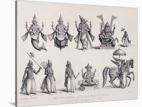 The Ten Avatars or Incarnations of Vishnu, Engraved by A. Thorn, from 'World Religion', Published…-null-Stretched Canvas