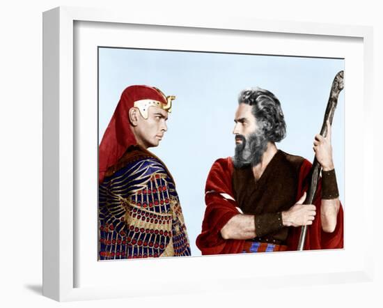 The Ten Commandments, Yul Brynner, Charlton Heston, 1956-null-Framed Photo