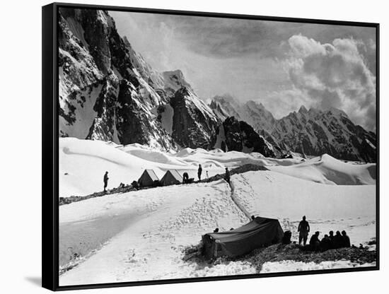 The Tents of the Hunza and of the Italian Alpinists of the Ascent of K2 at Concordia Camp-null-Framed Stretched Canvas