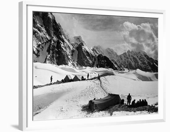 The Tents of the Hunza and of the Italian Alpinists of the Ascent of K2 at Concordia Camp-null-Framed Premium Giclee Print