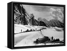 The Tents of the Hunza and of the Italian Alpinists of the Ascent of K2 at Concordia Camp-null-Framed Stretched Canvas