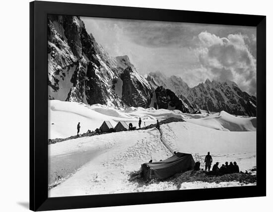 The Tents of the Hunza and of the Italian Alpinists of the Ascent of K2 at Concordia Camp-null-Framed Giclee Print