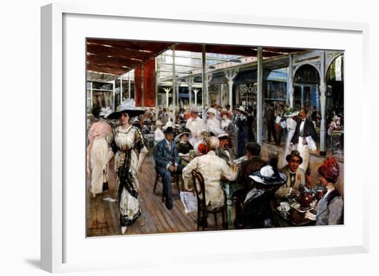 The Terrace of a Cafe, Mar Del Plata, Argentina, 1912-Eugenio Alvarez dumont-Framed Giclee Print