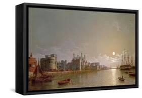 The Thames by Moonlight with Traitors' Gate and the Tower of London-Henry Pether-Framed Stretched Canvas