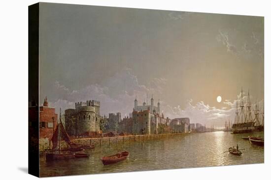 The Thames by Moonlight with Traitors' Gate and the Tower of London-Henry Pether-Stretched Canvas