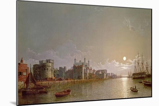 The Thames by Moonlight with Traitors' Gate and the Tower of London-Henry Pether-Mounted Giclee Print
