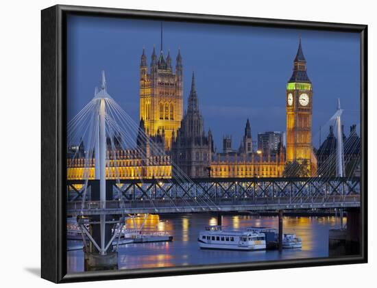 The Thames, Westminster Palace, Hungerford Bridge, Big Ben, in the Evening-Rainer Mirau-Framed Photographic Print